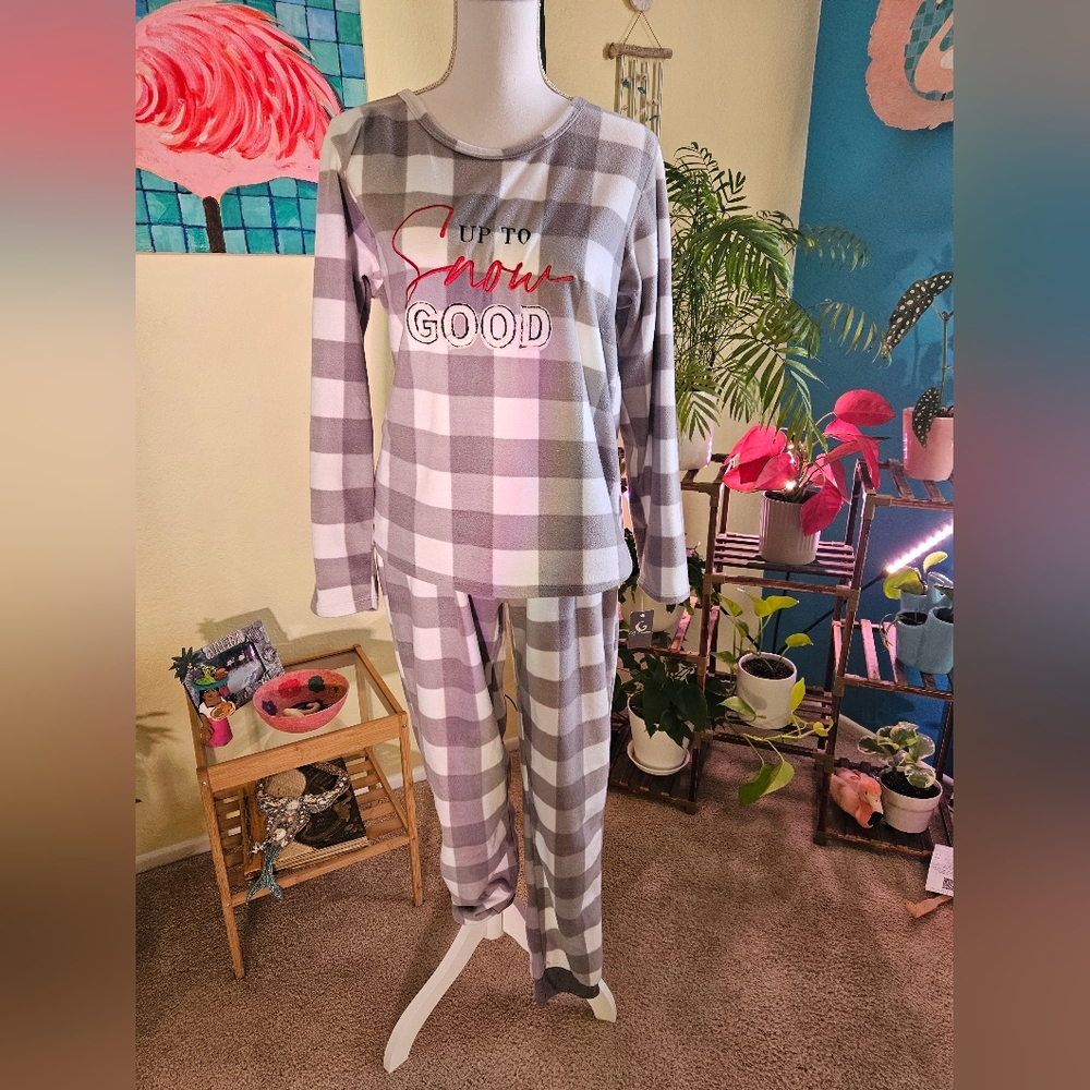 NWT PJ Couture Gray Plaid Pajama Set - 'Up To Snow Good' Sz L